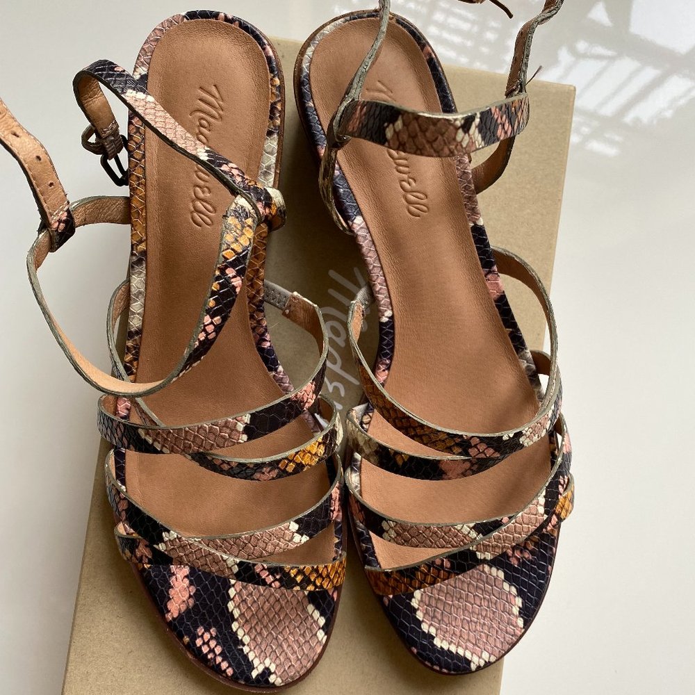 Madewell Snake Skin Low Heel Strappy Sandals (NWT)